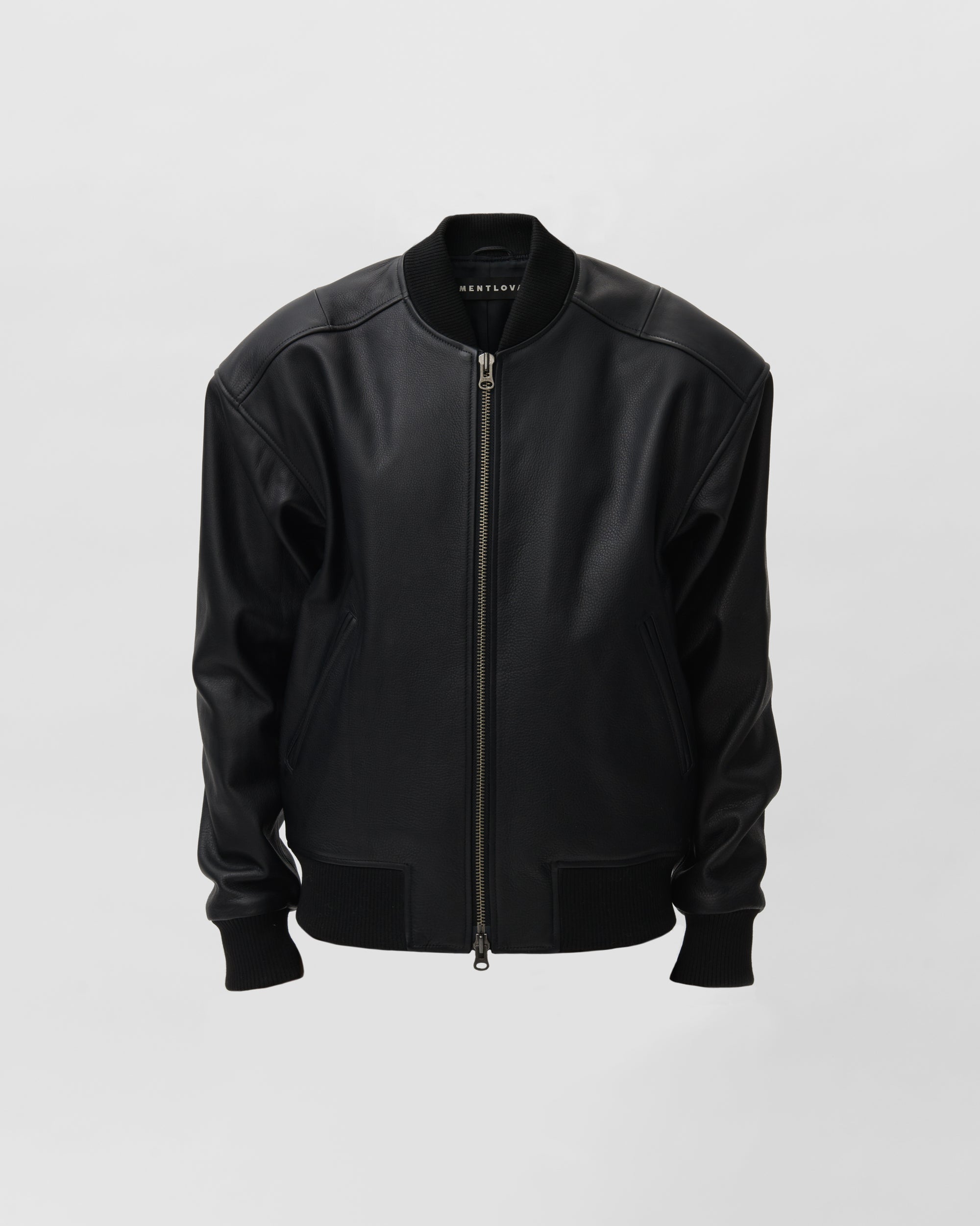 CLASSIC LEATHER BOMBER JACKET IN BLACK