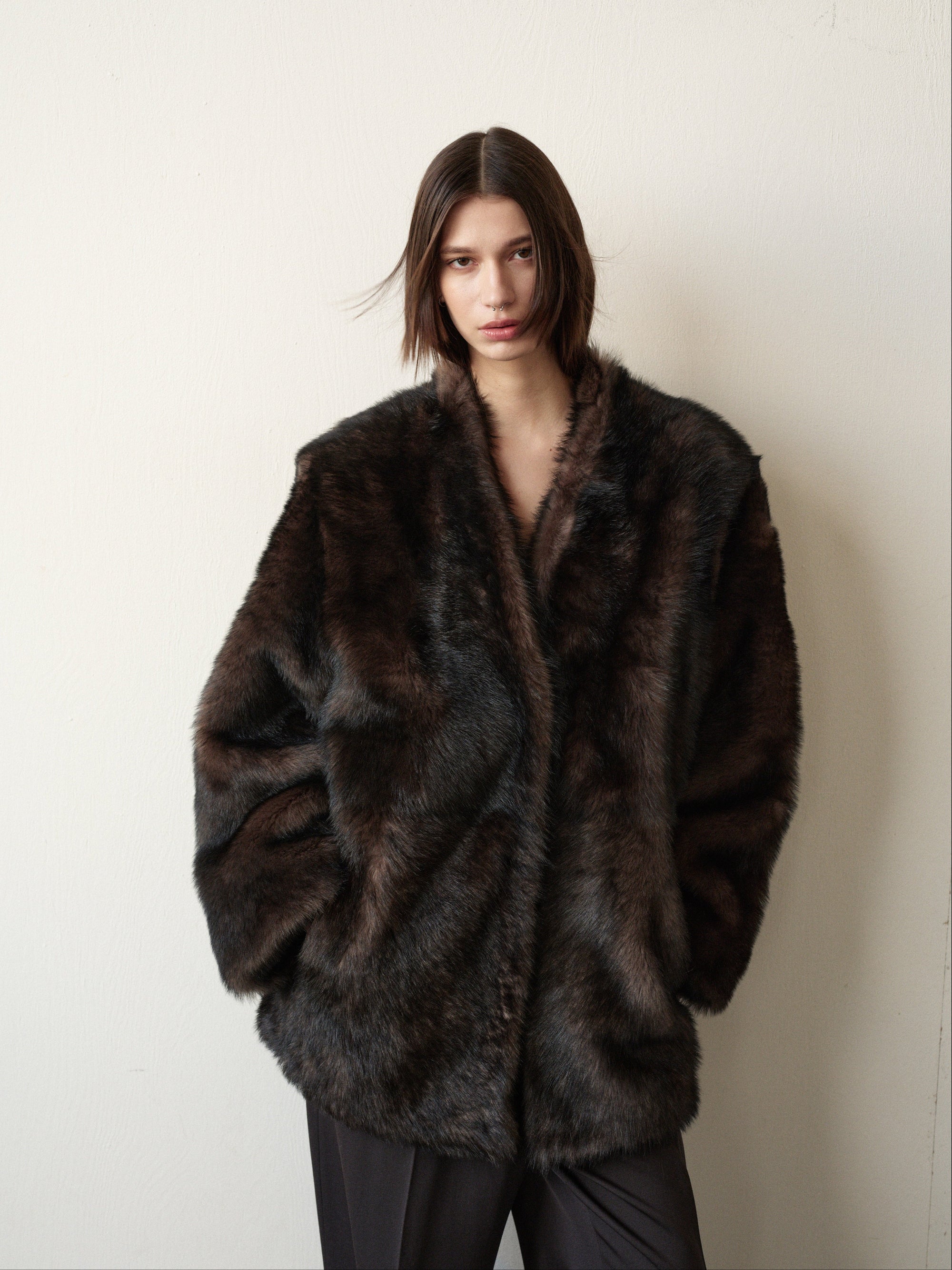 SHEARLING JACKET IN DARK BROWN