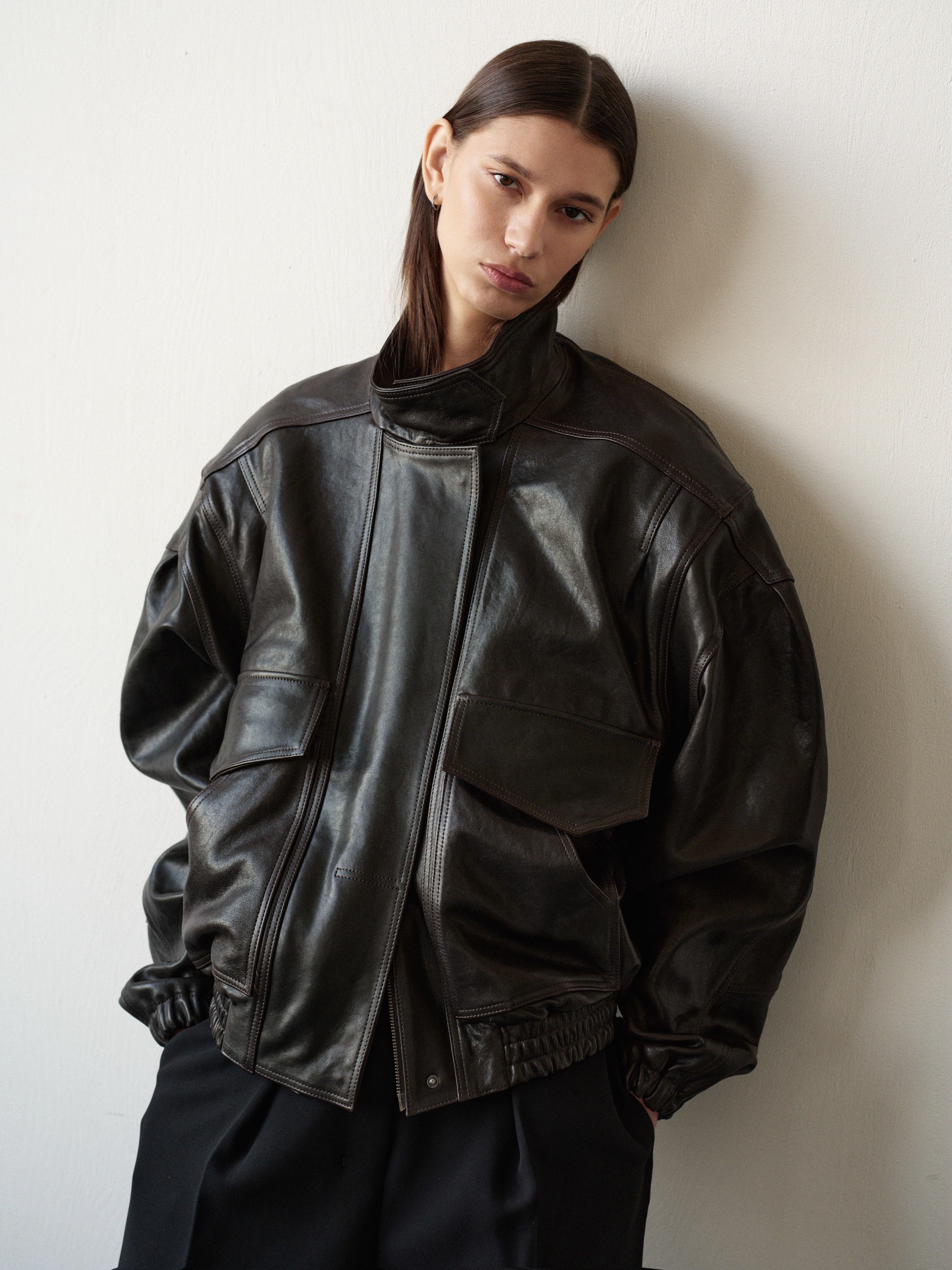 90' BOMBER LEATHER JACKET IN DARK BROWN – MENTLOVA