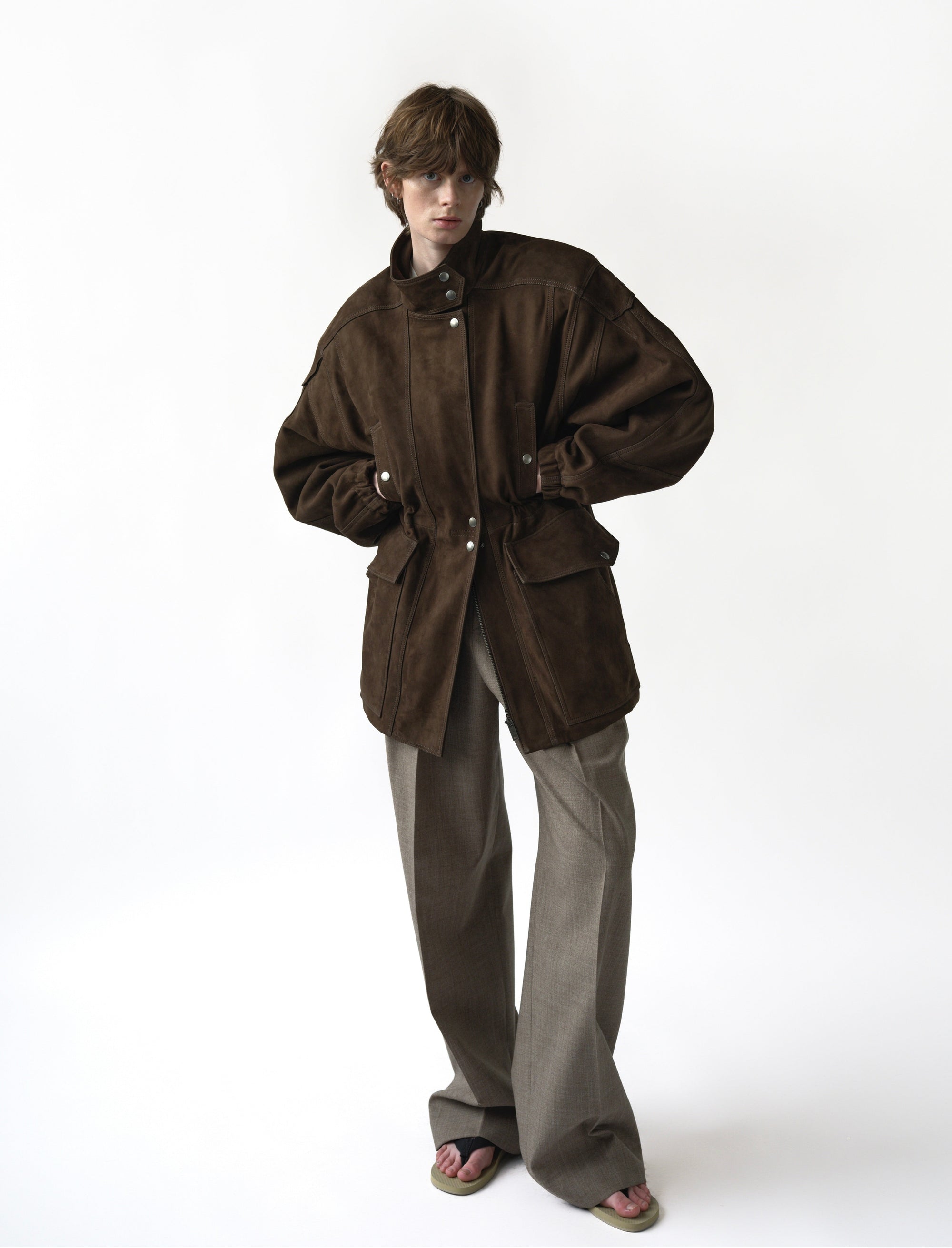 SUEDE PARKA IN KHAKI-BROWN